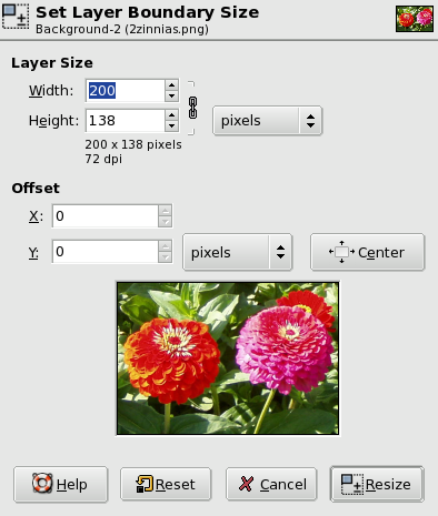 The Layer Boundary Size Dialog