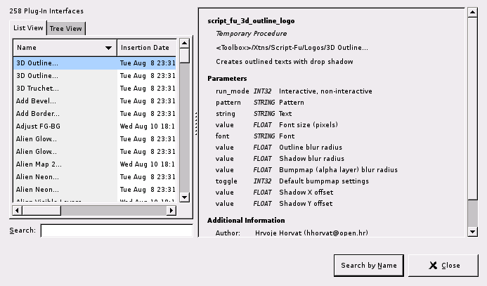 The list view of the Plug-In Browser dialog window