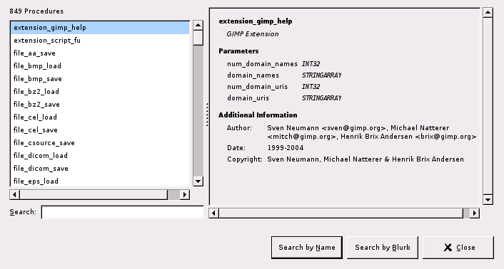 The Procedure Browser dialog window