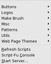 The Script-Fu submenu of the Xtns menu
