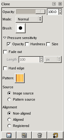 Tool Options for the Clone tool