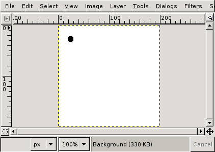 The dialog shows a new image, with the first dot which indicates the start of the straight line. The dot has a black foreground color.