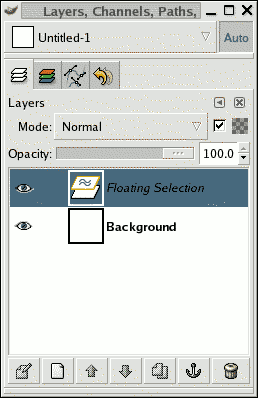 Layers dialog showing a floating selection.